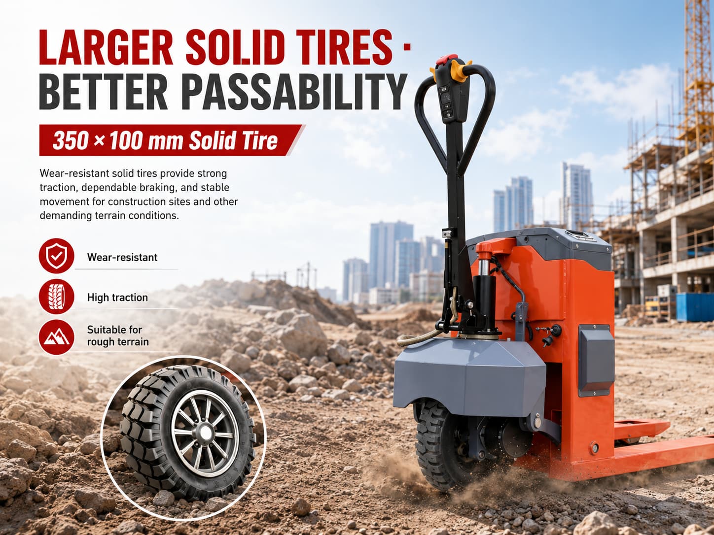 Larger solid tires electric pallet truck