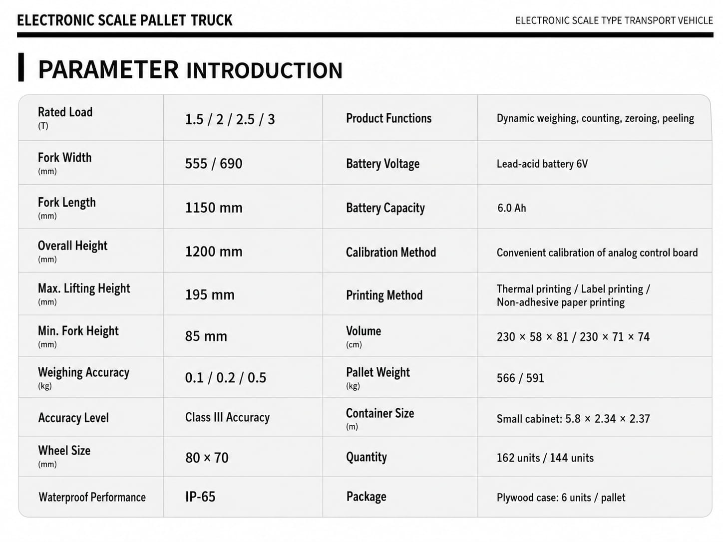 LCD electronic scale pallet truck working application