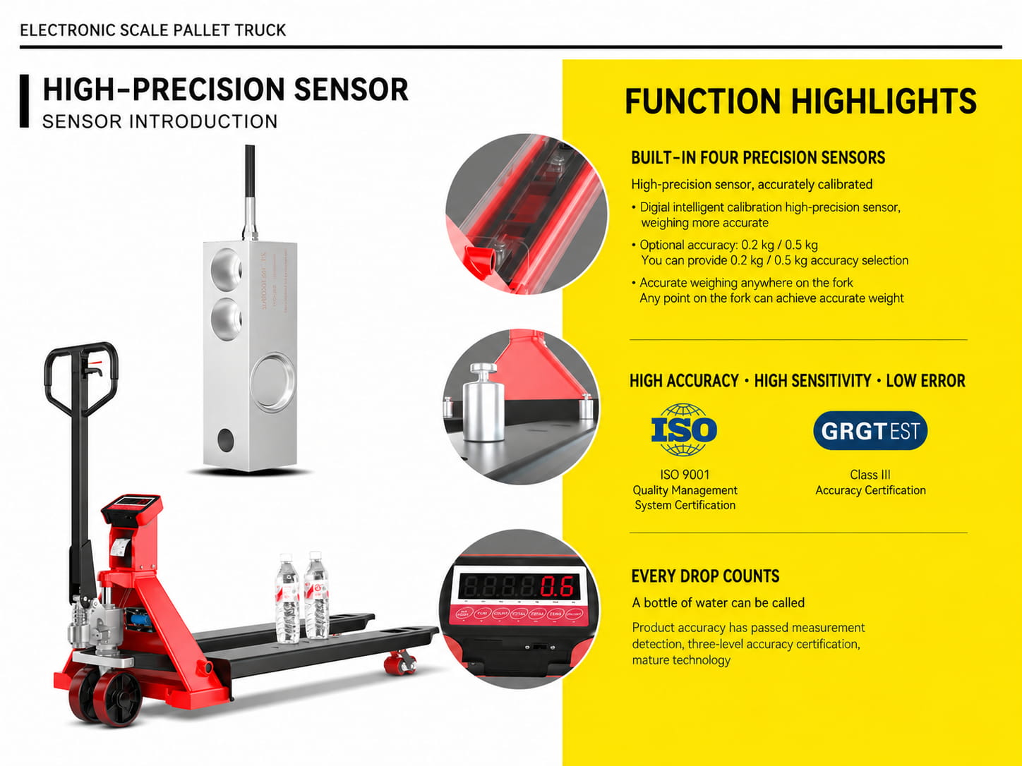High precision sensor for scale pallet truck