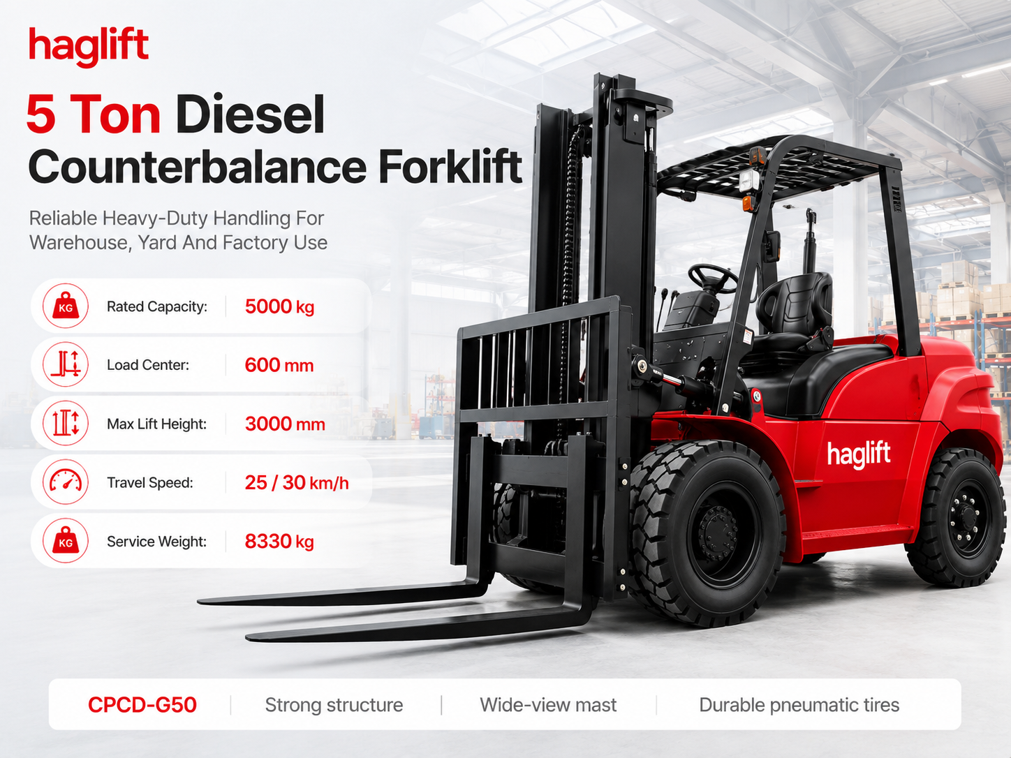 5 Ton Diesel Counterbalance Forklift Specifications