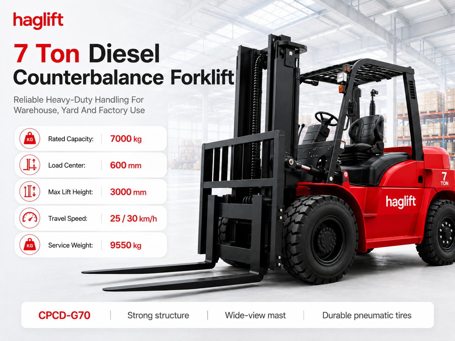 7 Ton Diesel Counterbalance Forklift Specifications
