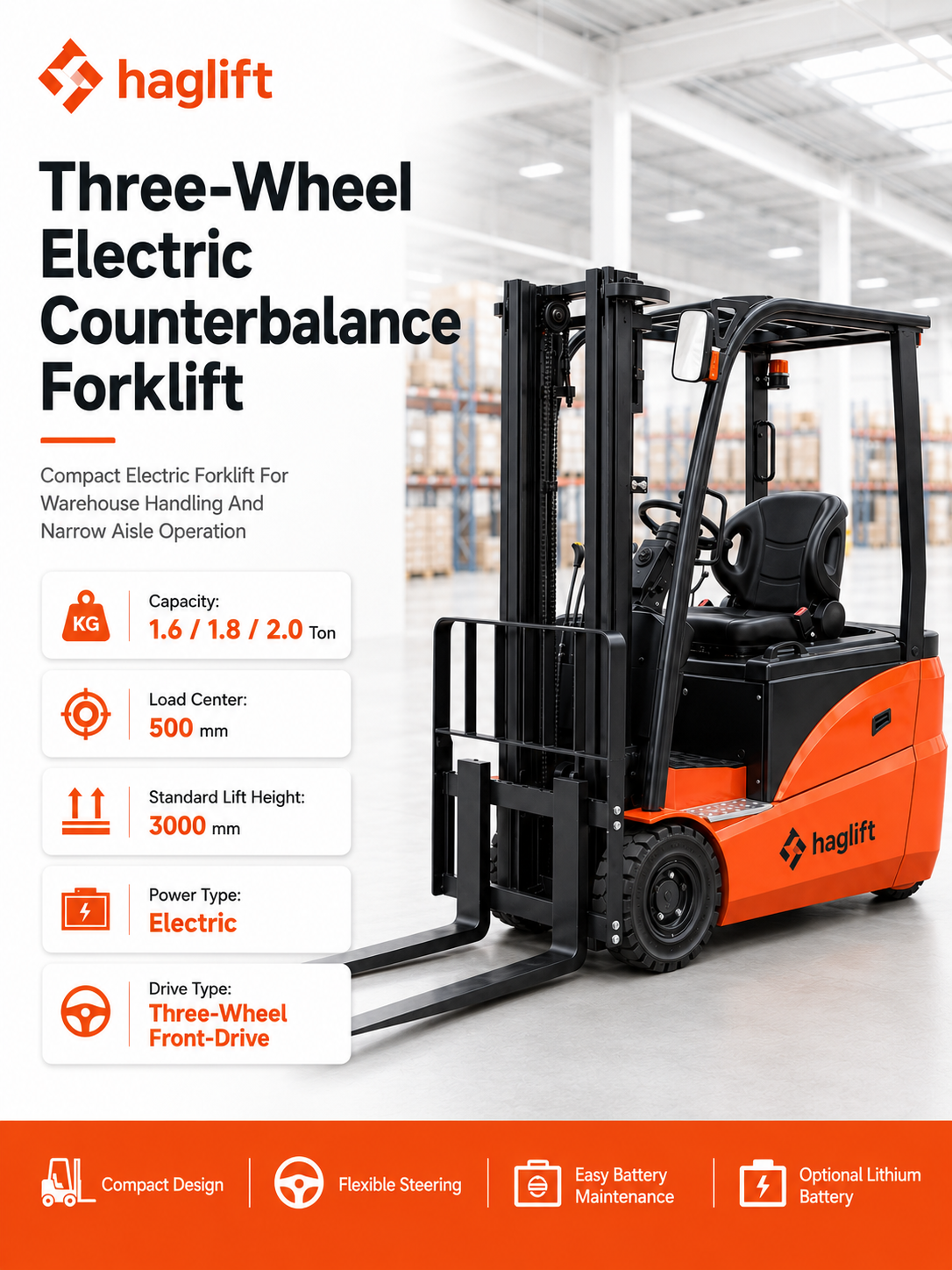 Three-Wheel Electric Counterbalance Forklift Overview