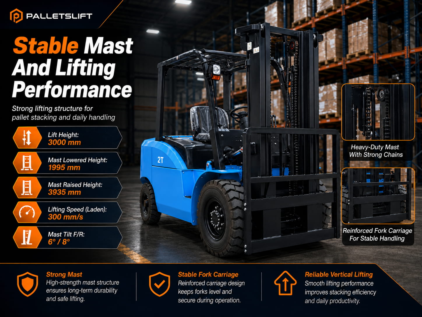 2 Ton Electric Counterbalance Forklift Main Features
