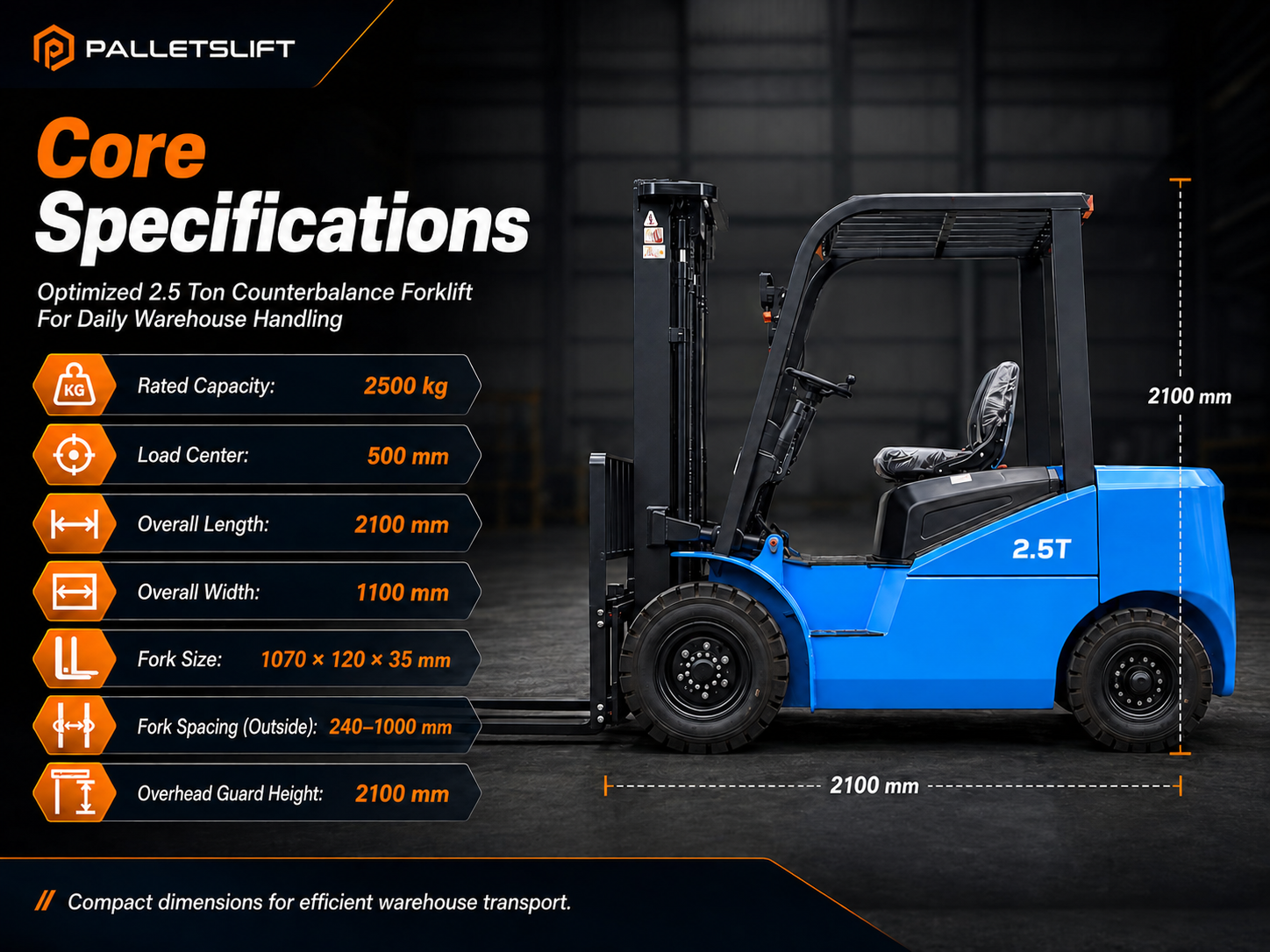 Core Specifications 2.5 Ton Counterbalance Forklift