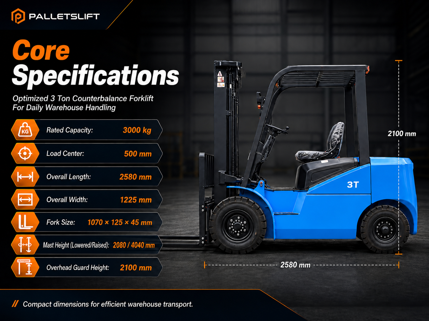 Core Specifications 3 Ton Counterbalance Forklift