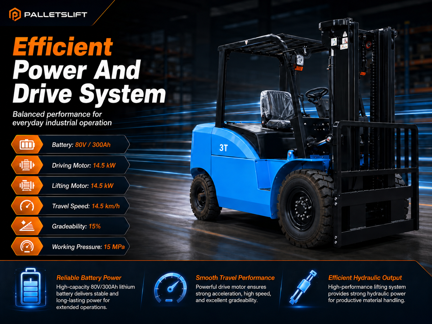 Efficient Power And Drive System 3 Ton Forklift