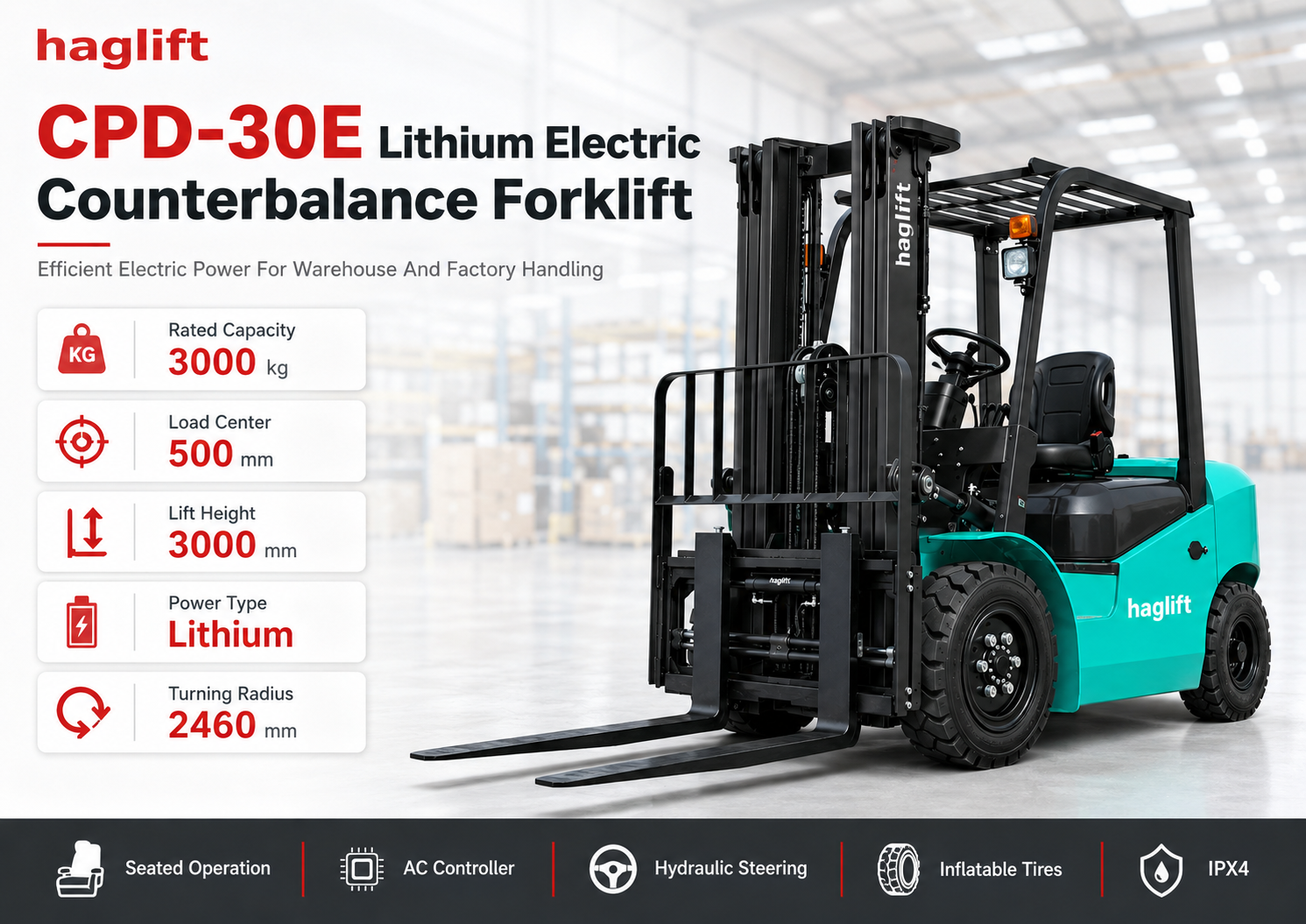 CPD-30E Lithium Electric Counterbalance Forklift overview