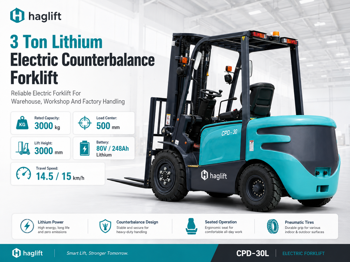 3 Ton Lithium Electric Counterbalance Forklift