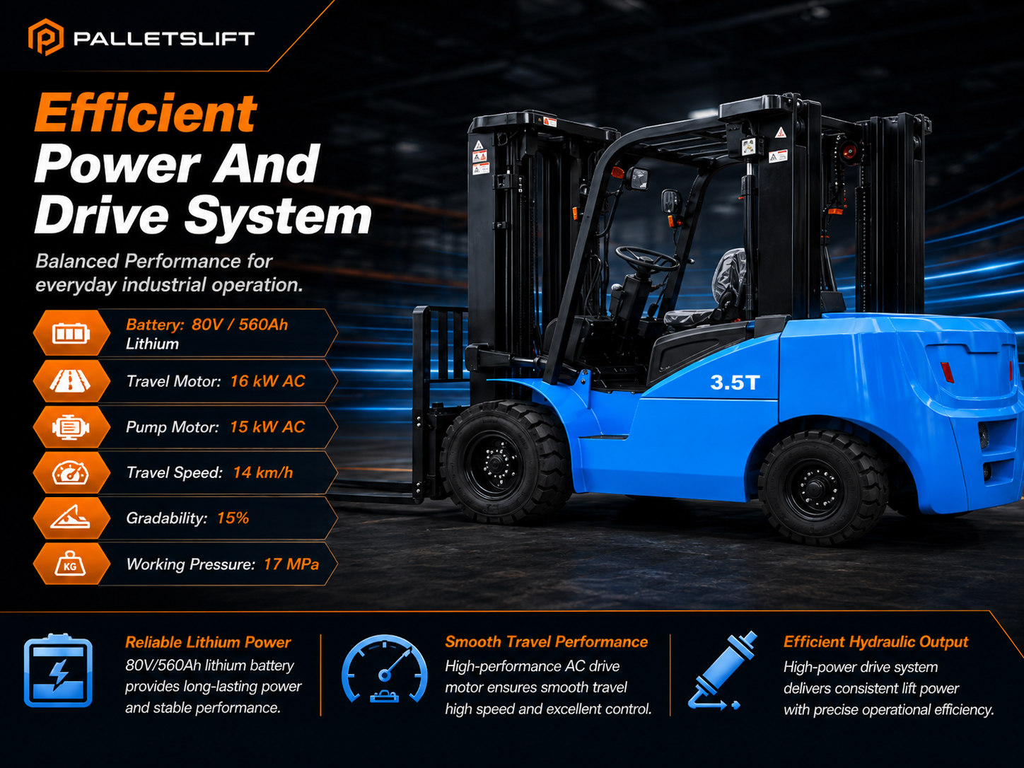 Efficient Power And Drive System 3.5 Ton Forklift