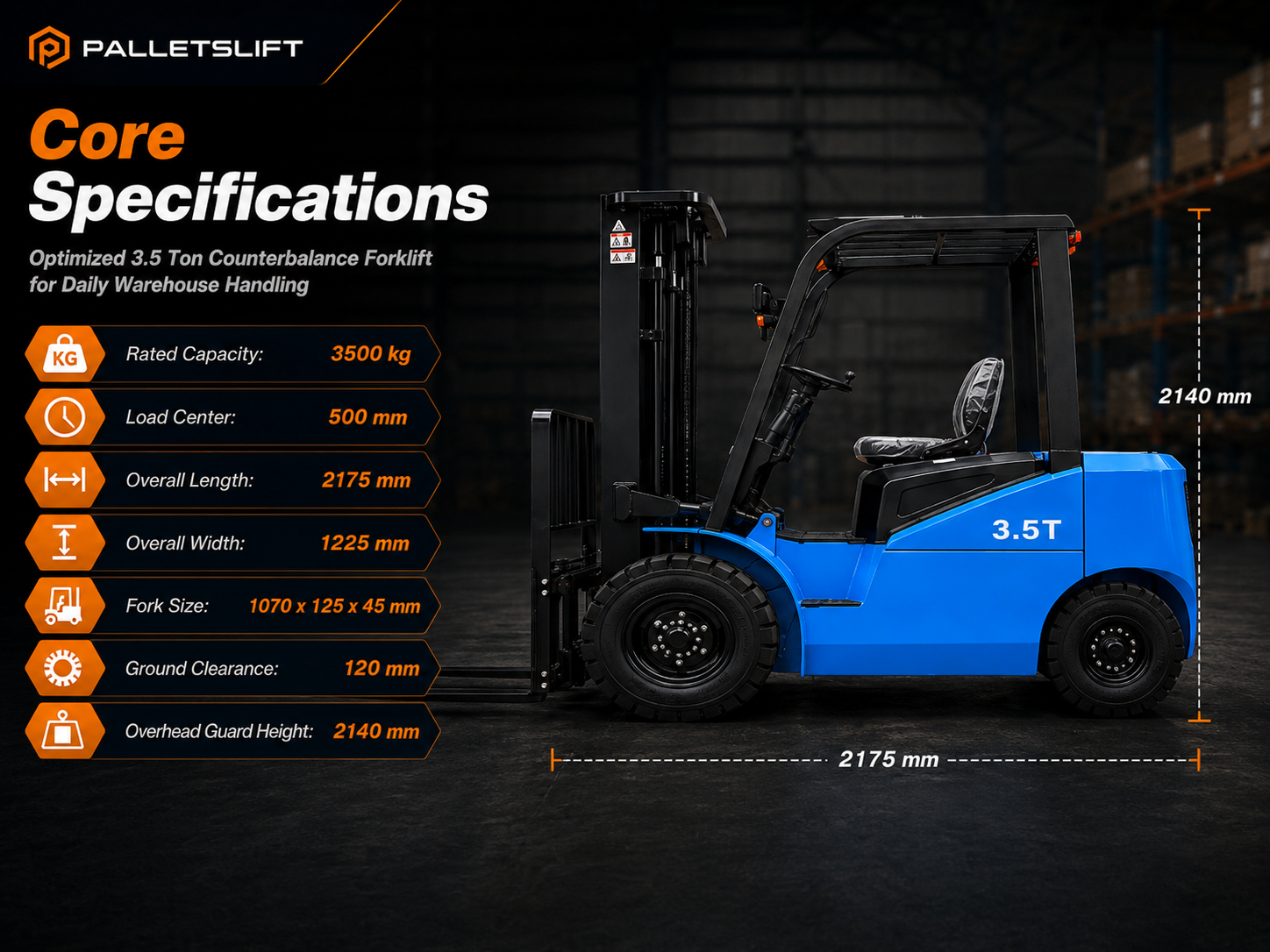 Core Specifications 3.5 Ton Counterbalance Forklift