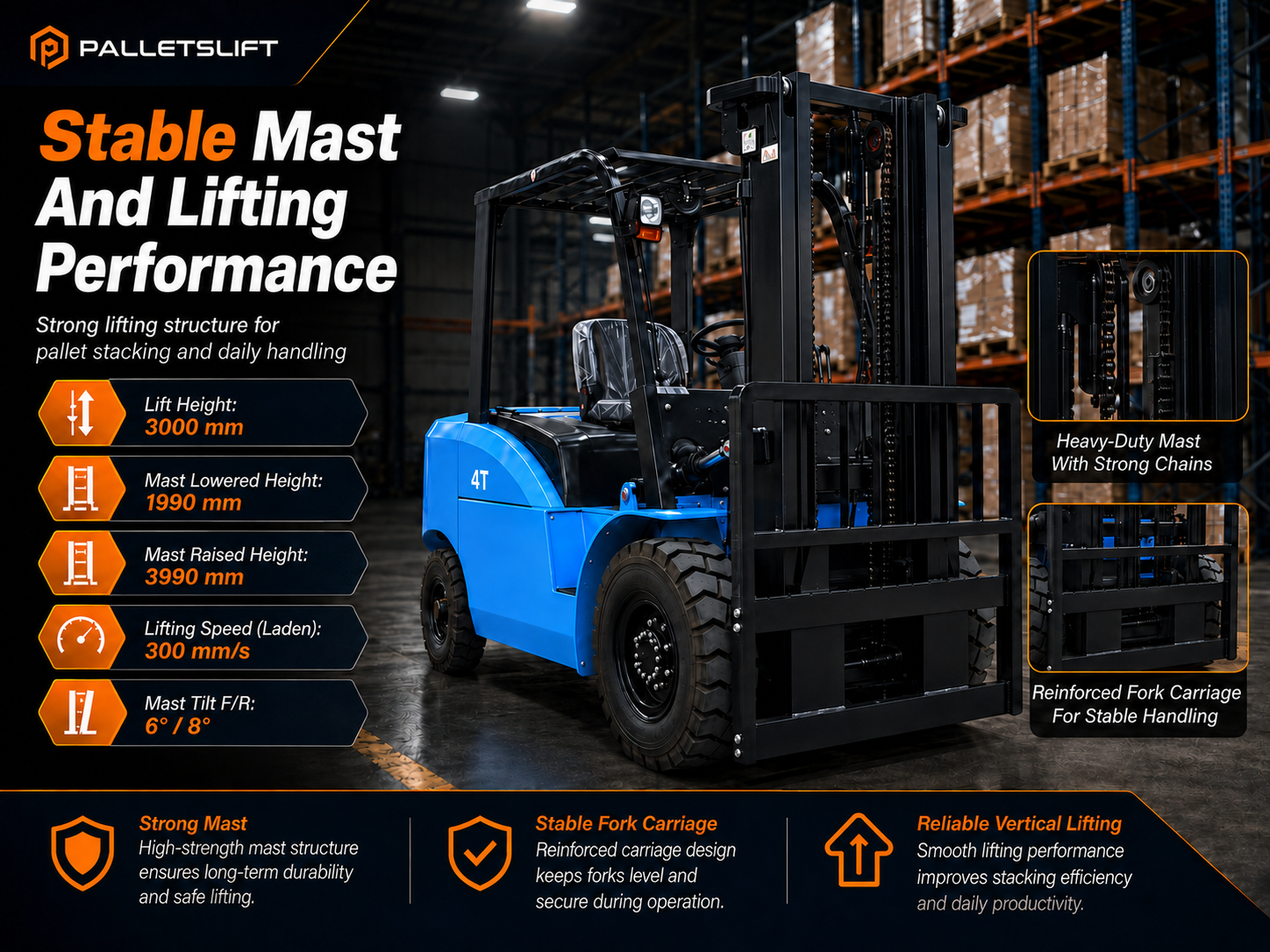 Stable Mast And Lifting Performance 4 Ton Forklift