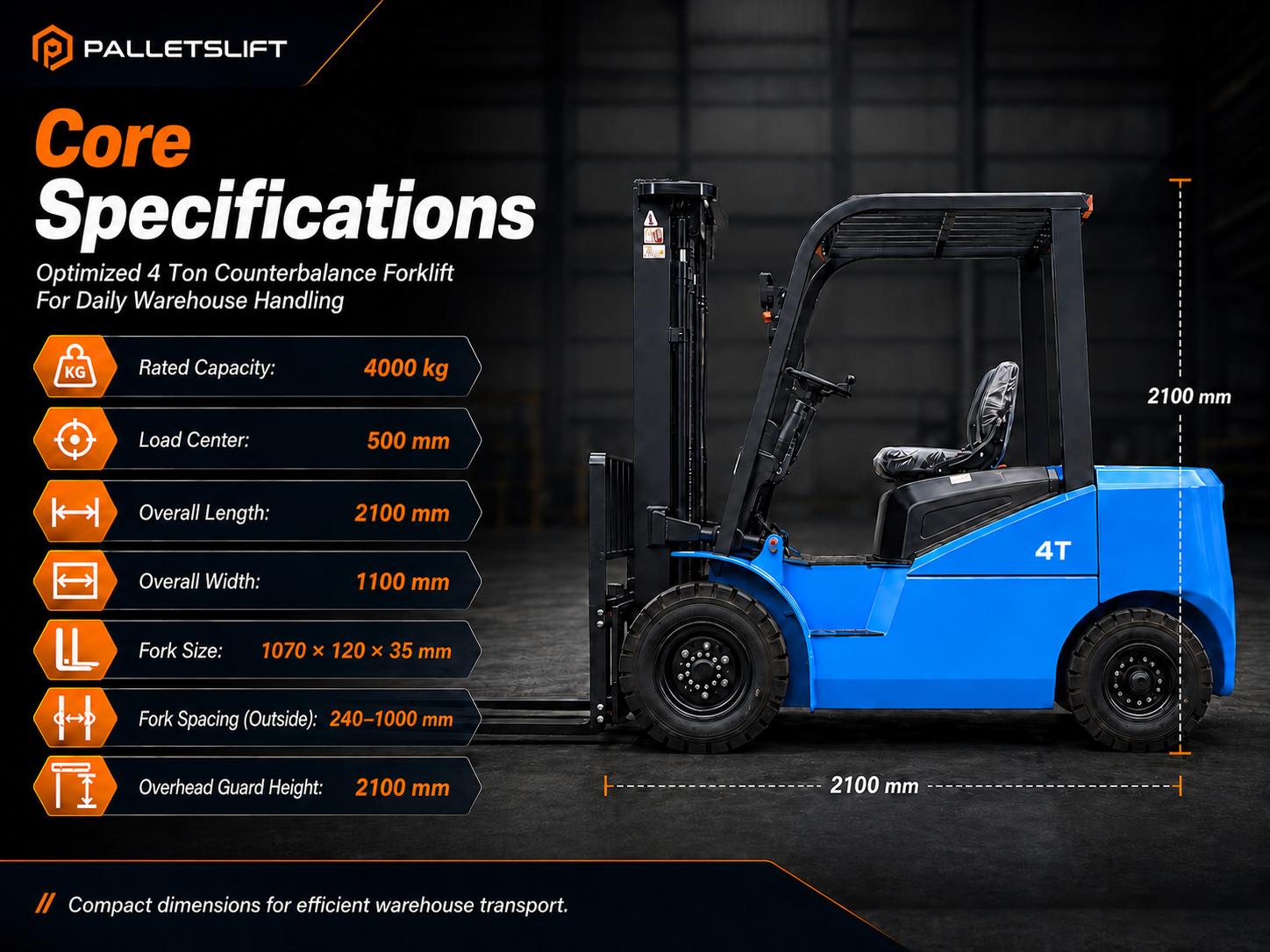Core Specifications 4 Ton Counterbalance Forklift