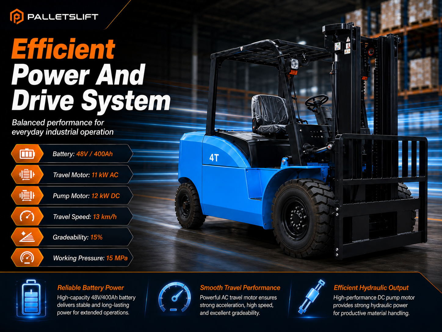 Efficient Power And Drive System 4 Ton Forklift