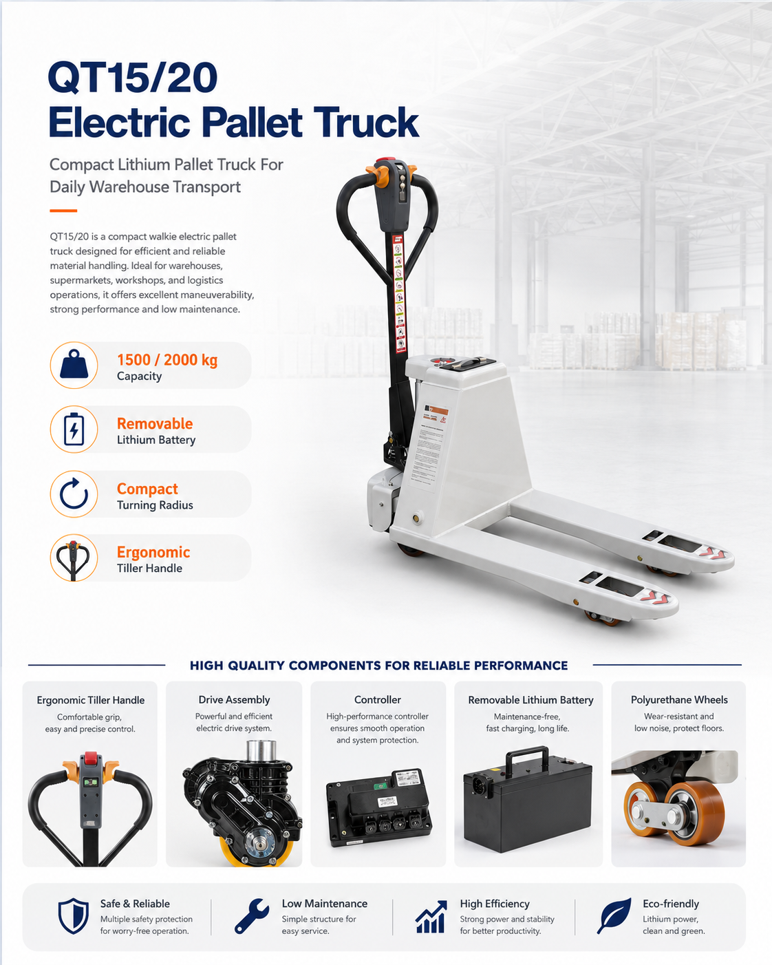 QT15/20 Electric Pallet Truck main features