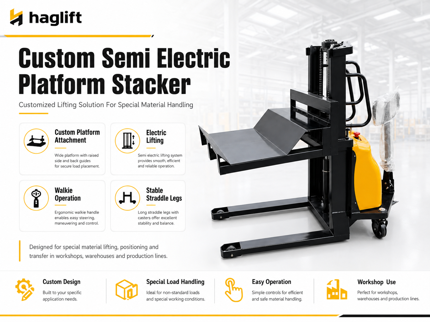 Custom Semi Electric Platform Stacker Overview