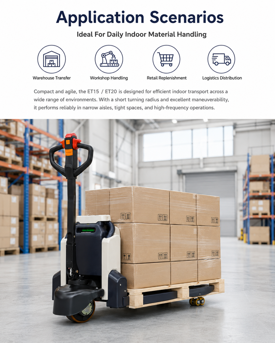 ET15 ET20 electric pallet truck application scenarios
