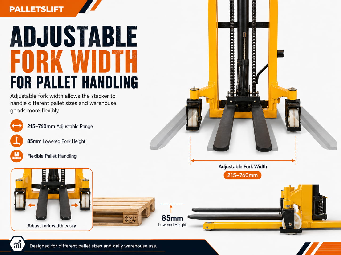Adjustable Fork Width For Pallet Handling