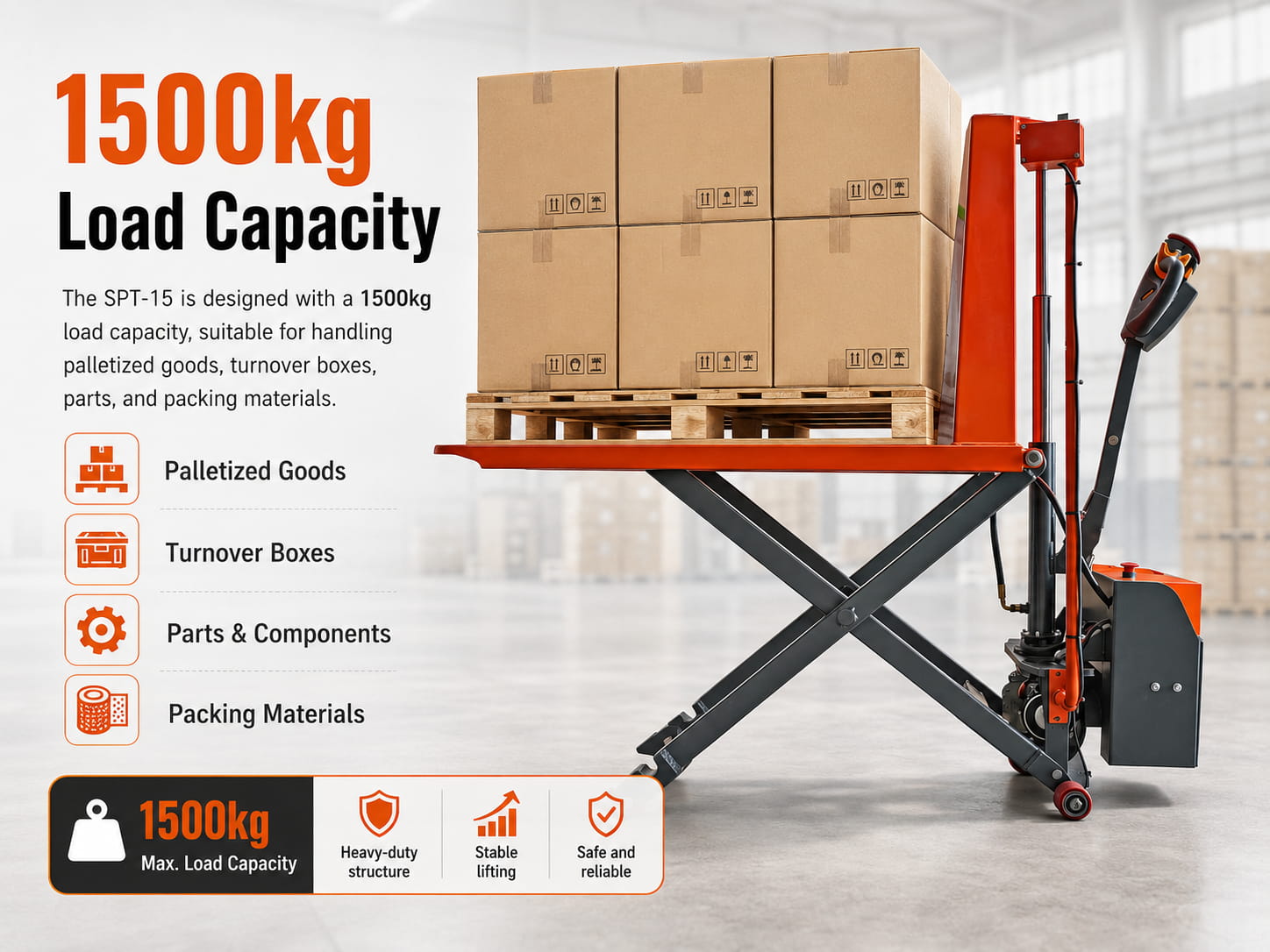 1500kg Load Capacity Scissor Pallet Truck