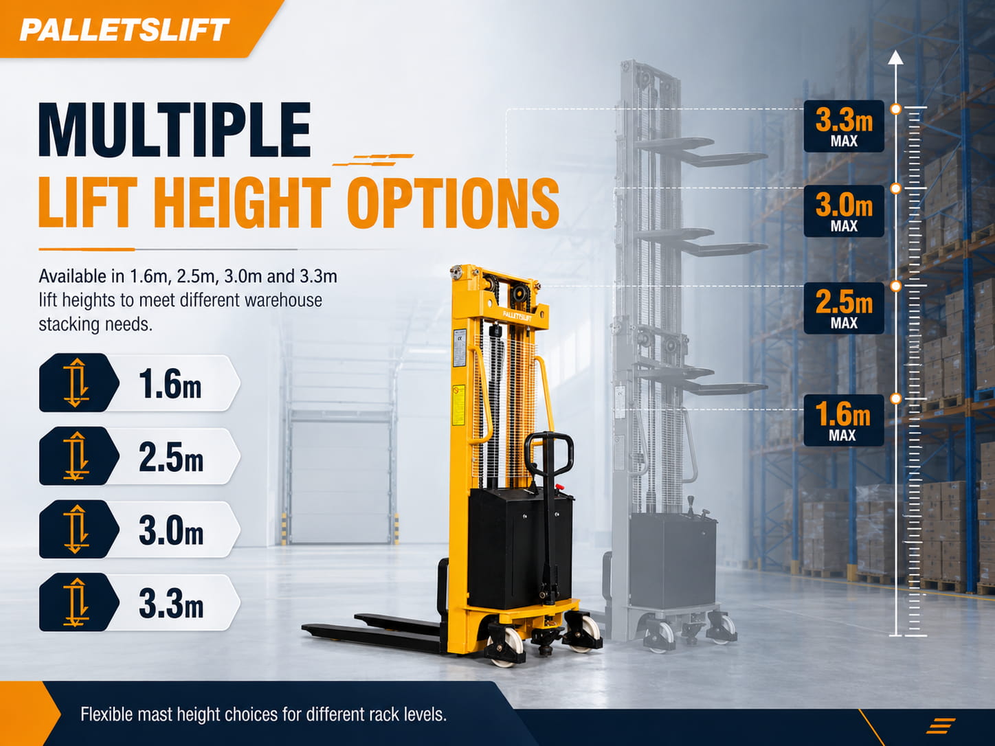 SEMI ELECTRIC PALLET STACKER Multiple Lift Height Options