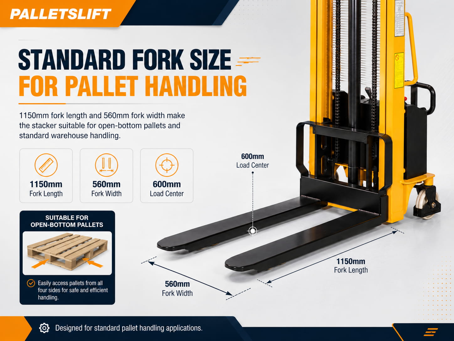 SEMI ELECTRIC PALLET STACKER Standard Fork Size For Pallet Handling