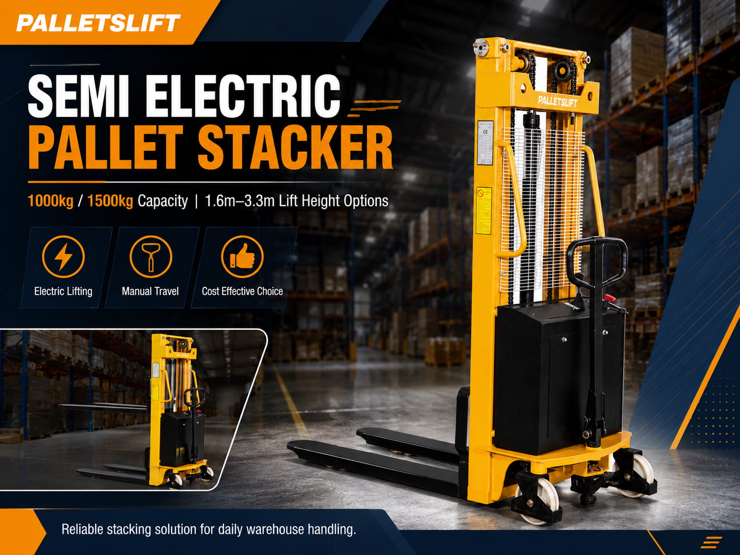 SEMI ELECTRIC PALLET STACKER Semi Electric Pallet Stacker Main Features