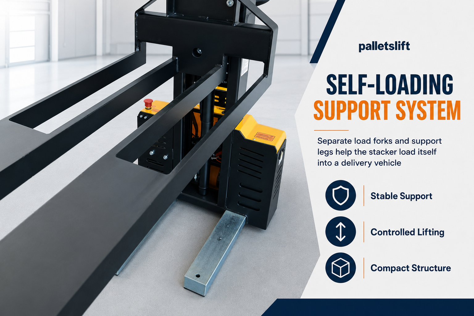 Self-Loading-Stacker Accessible lithium battery compartment on self loading stacker