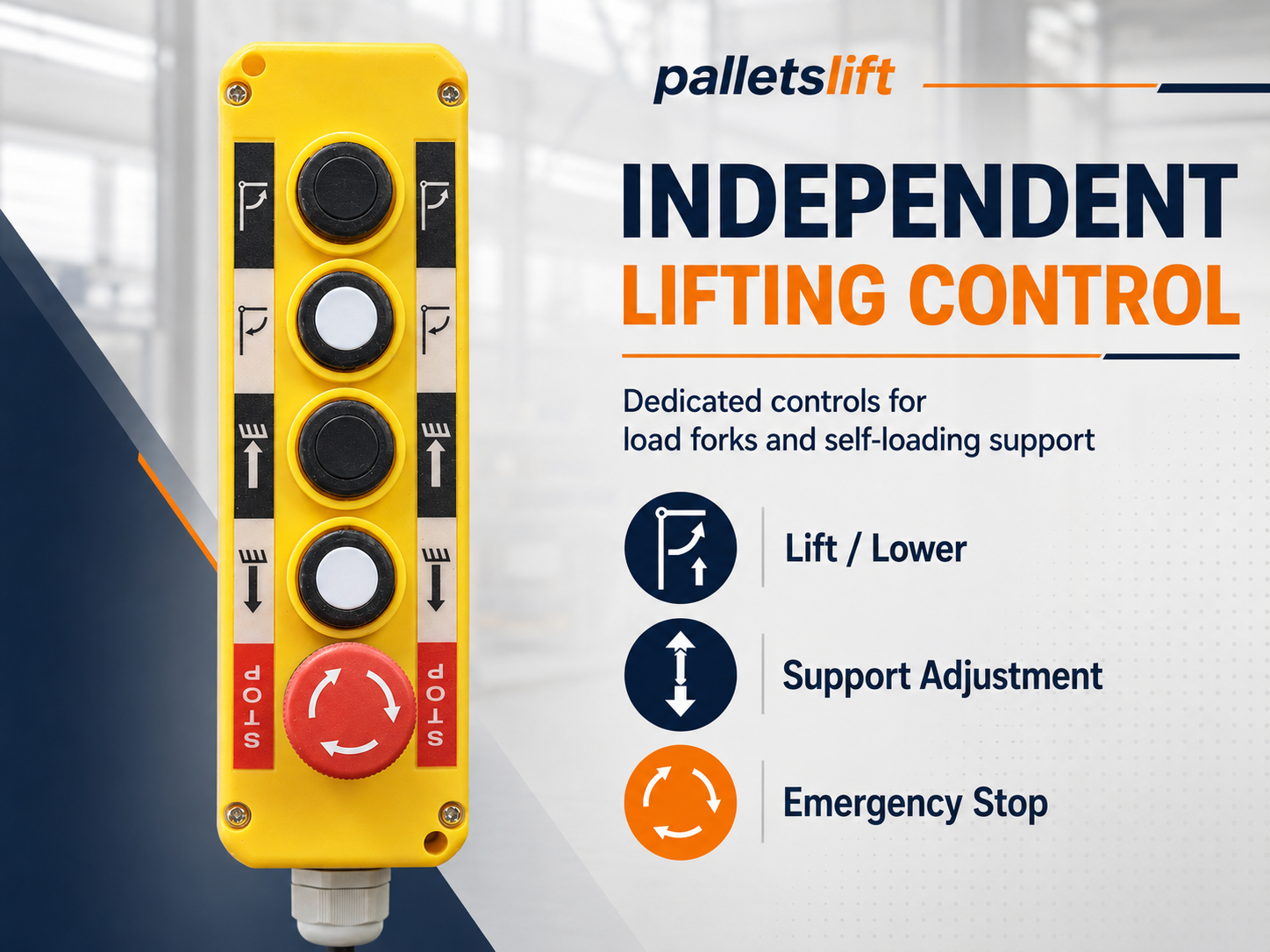 Self-Loading-Stacker Wired pendant for load fork and support leg lifting control